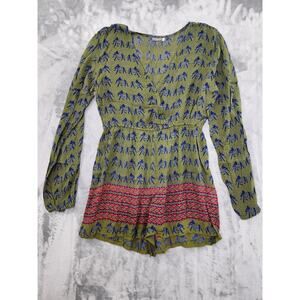Earthbound Trading Co Aztec Tribal Elephant Long Sleeve Romper Size S Multicolor